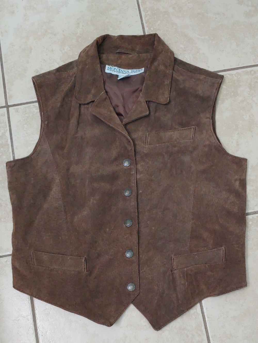 Vintage Leather Western Vest Brown Suede Montana Blues Women's Size M